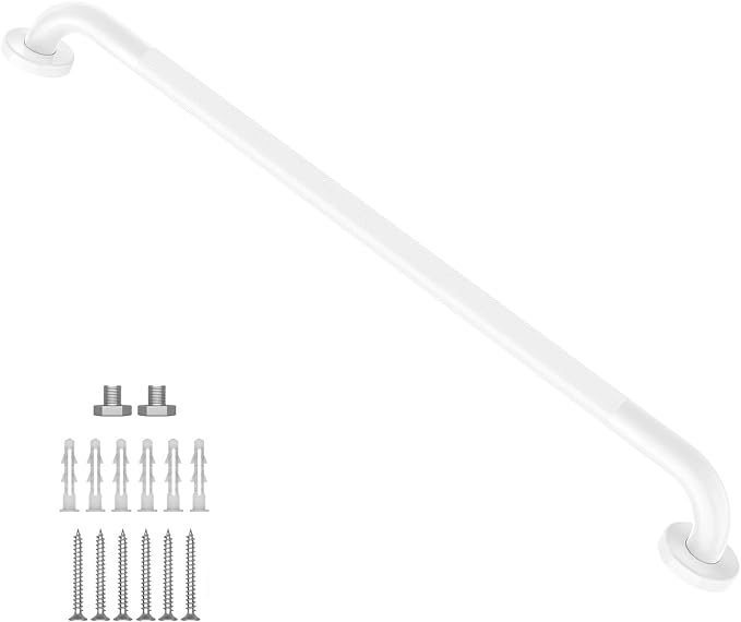 White Shower Grab Bar w/Anti-Slip Knurled Grip 36 Inch, Zepolu Stainless Steel Bathroom Handicap Grab Bars, Safety Bar Balanced Handrail, Handicap Injury Elderly Senior Assist Support Shower Handle