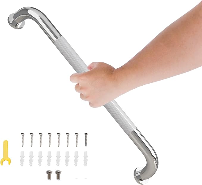 Shower Grab Bar, 16 Inch Bathroom Grab Bar Handle with Anti-Slip Knurled Grip, Stainless Steel Bath Balance Bar, Bath Safety Bar Support for Seniors Pregnant, Polished Chrome-1PCS