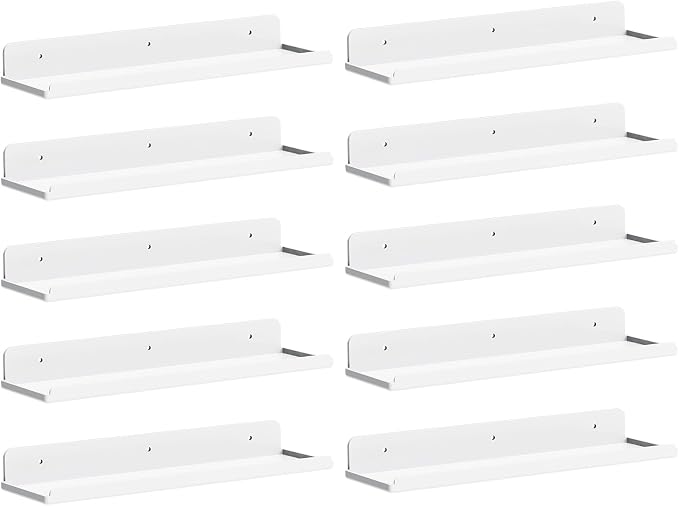 Lifewit Floating Shelves for Wall, Acrylic Display Shelf Wall Mounted for Figure, Car, Art, Book, 14" Perfume Organizer for Bathroom, Bedroom, Living Room, Nursery, Home Decor, White, 10 Pack