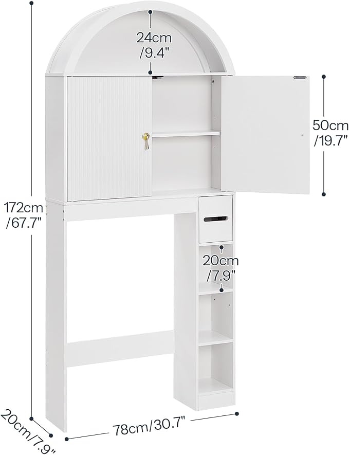 HOOBRO Over the Toilet Storage Cabinet, 67.7'' Tall Bathroom Organizer with Wave Doors, Arched Design with Adjustable Shelf, Toilet Paper Holder, Freestanding Cabinet for Narrow Space, White WT26TS01