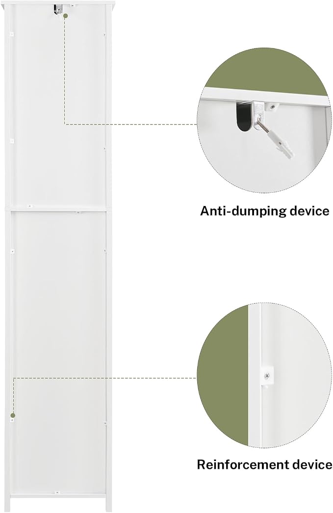 TEENFON 67 Tall Bathroom Cabinet with 6 Shelves & 1 Drawer, Narrow Storage Cabinet with Adjustable Shelves, Silm Cabinet for Living Room, Kitchen, White