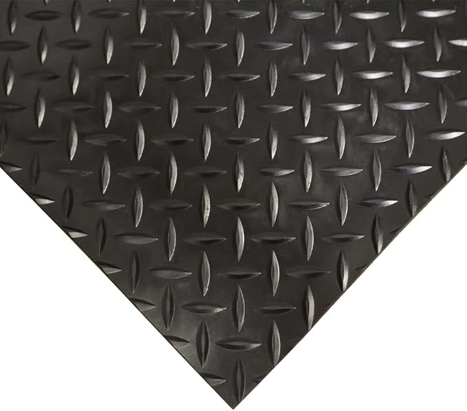 Rubber-Cal Diamond-Plate Rubber Flooring Roll - 3 mm x 4 ft x 2.5 ft Roll - Black