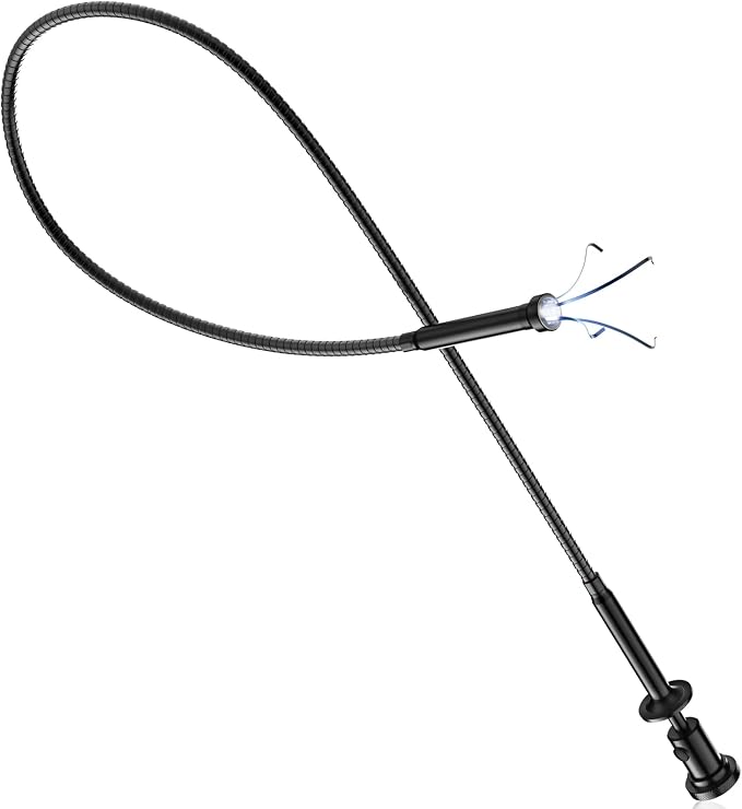 Housolution 28.34in Grabber Tool Magnetic Four-Claw Picker, Bendable Hose Reacher Pickup Sweeper with LED Light Battery, Flexible Long Handy Reaching Assist Tool for Litter Pick/Home Sink/Drain, Black