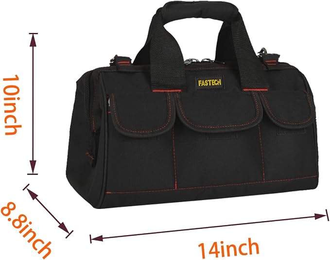 FASTECH 14-inch Heavy Duty Toosl Bag With Wide Mouth for Tool Storage, Carrier and Organizer, Tool Tote Bag For Men, Wide Mouth Tool Bag With Inside Pockets (14 Inch)