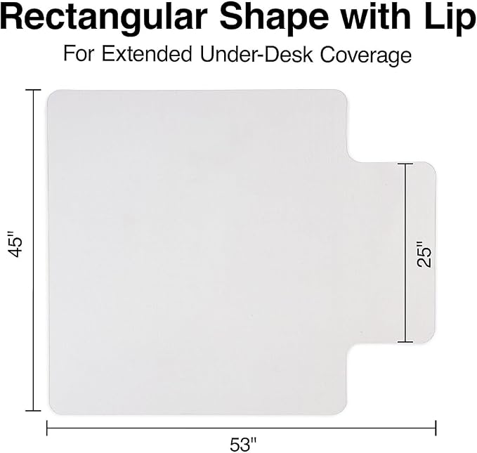 Staples Office Chair Mat, Clear Floor Mats with Lip, Hard Floors, Textured Underside, Extended Under-Desk Coverage, 53 x 45 Inch, Smooth Glide
