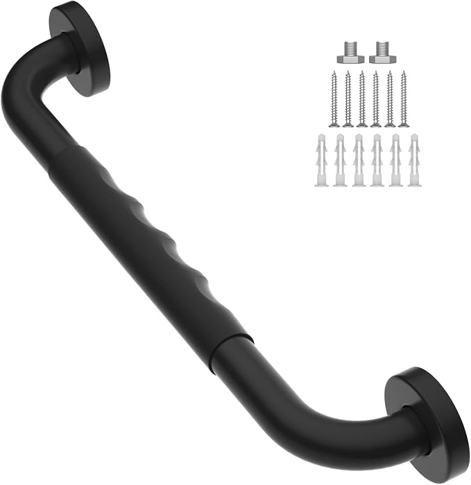 Anti-Slip Black Grab Bars 16 Inch w/Rubber Grip, iMomwee Stainless Steel Bathroom Wall Mount Oil Rubbed Black Grab Bar Handle, Safety Balance Handrail, Handicap Elderly Senior Assist Shower Handle