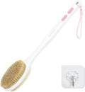 Back Scrubber for Shower with Long Handle, Exfoliating Bath Brush for Body - Double Sided Bristles (Stiff & Soft), Anti-Slip Grip, Lightweight - Gift for Seniors, Includes Lanyard & Hook, Pink