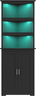 TEENFON Corner Cabinet, Tall Corner Hutch with 5 Shelves & 2 Doors, Bathroom Cabinet with Adjustable Shelf, for Living Room, Kitchen, Bathroom, Black
