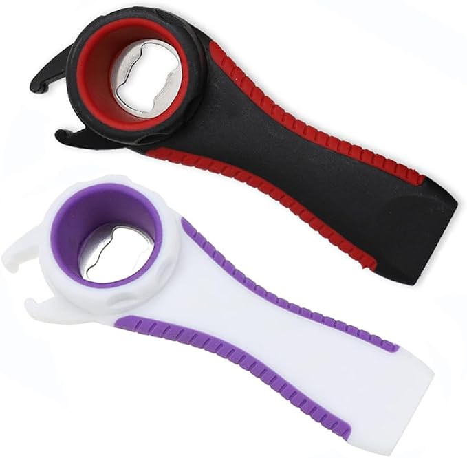 2 pcs 5 in 1 Multi-function Bottle Opener for Easily Opens Bottle Caps,Canning Lids,Can Tabs and Twist Caps (Black & White)