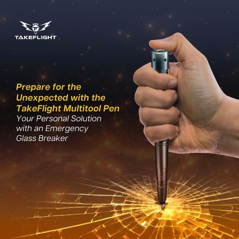 Tactical Pen – Self Defense Survival EDC Pen with LED Flashlight, Glass Breaker & Bottle Opener – Military Multitool Pen for Men & Women – Veteran-Owned TakeFlight – 2 Ink Refills + Extra Battery