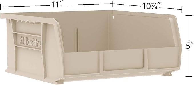 Akro-Mils 30235 AkroBins Plastic Storage Bins, Space-Saving Stackable Bins for Garage, Pantry, Craft Organization, 11" x 11" x 5", Yellow, 6-Pack