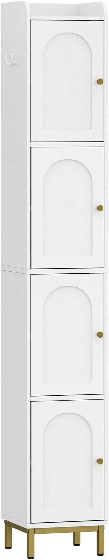 Hzuaneri 4-Tier Narrow Tall Storage Cabinet, Slim Bathroom Storage Cabinet with 4 Adjustable Feet and Shelves, Bathroom Organization for Small Space, Kitchen, Living Room, Laundry Room White BC43313G