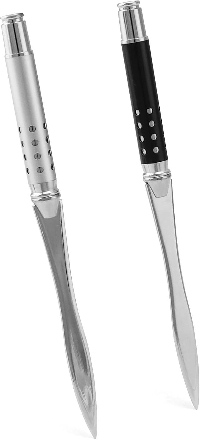 QWORK 2 Pack Metal Letter Opener - Ergonomic Grip Envelope Slitter, Envelope Opener with Safe Edge, Powder-Coated Finish - Versatile Paper Cutter for Office/Home