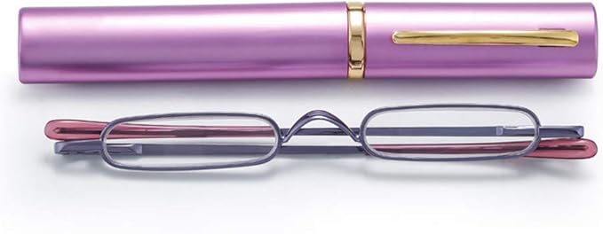 Viseng Slim Mini Metal Reading Glasses Compact Lightweight Portable Readers with Glasses Case for Reading Case,Gold+Purple+Red+3.5