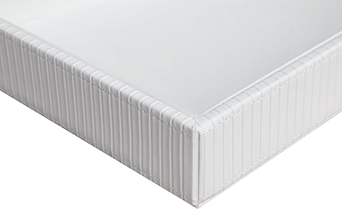 HofferRuffer Faux Leather Vanity Tray, Elegant Desktop Storage Organizer, Decorative Catchall for Perfume, Bathroom Valet, Nightstand or Dresser, 10.2 x 8.4 x 1.8 inches (White Stripe)