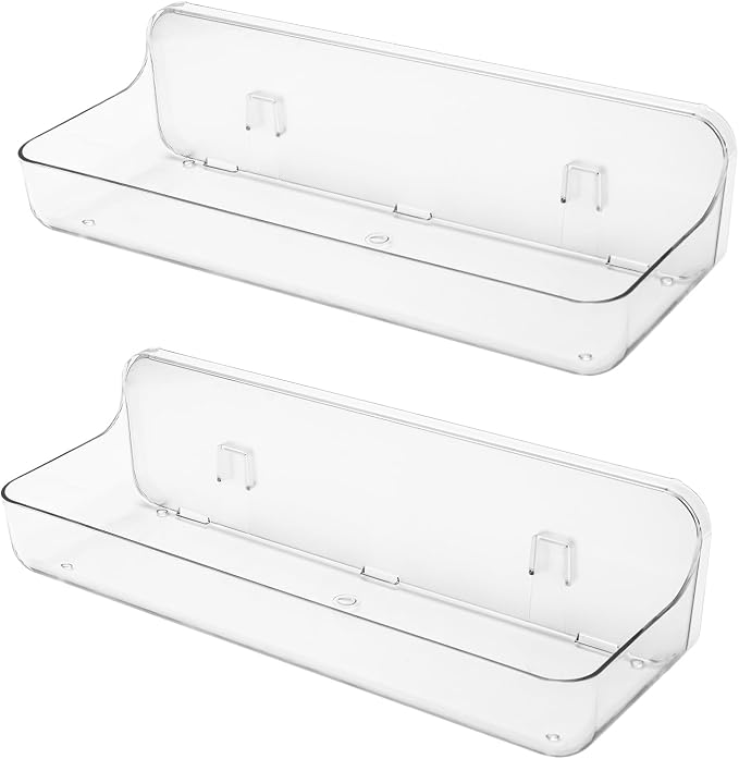 Diesisa 2pc Acrylic Wall Mount Organizer, Adhesive Shelf, Bathroom Shelves for Wall, Self Adhesive Organizer, Shower Caddies, No Drilling Hang Wall,with 3pack Tapes, for Bathroom, Kitchen, Living Room