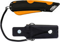 Veltec EZ-1000 Safety Box Cutter Utility Knife, 3 Blade Depth Setting, Squeeze Trigger and Dual Side Edge Guide, 2 Blades, Holster and Lanyard (Orange)