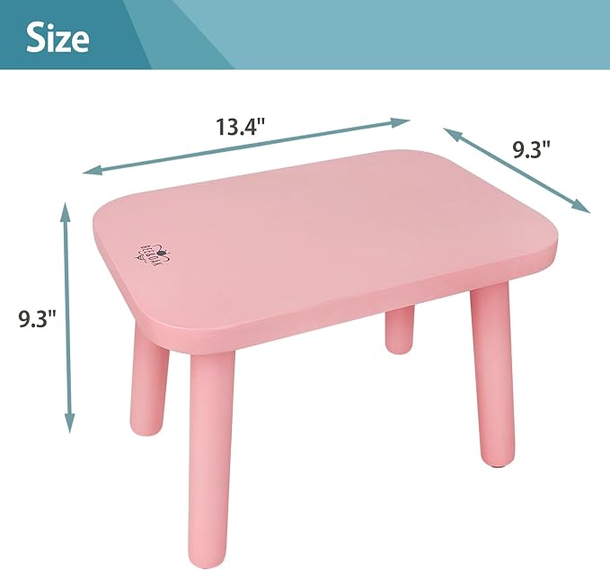 BEE&OAK 13.4 Inch Heavy Duty Wooden Step Stools for Adults - Non Slip, 300 LBS Capacity, Easy Assembly - Ideal Step Stool for High Beds, Kitchen, Bathroom, Office, Garden (Pink)