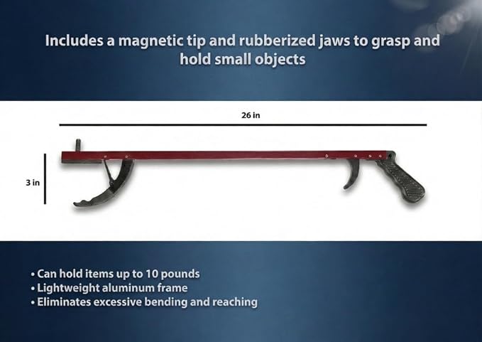 Red Aluminum Reacher Grabber with Magnetic Tip, Set of 2