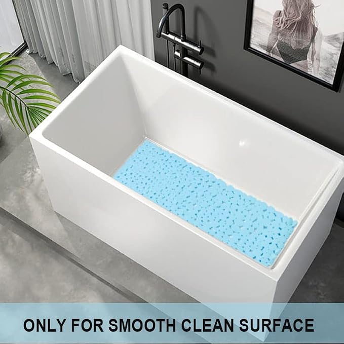 SONGZIMING Bathtub Mat Non Slip Pebble Bath Shower Mat with Drain Holes, Suction Cups Mat for Tub 16" W x 35" L, Blue
