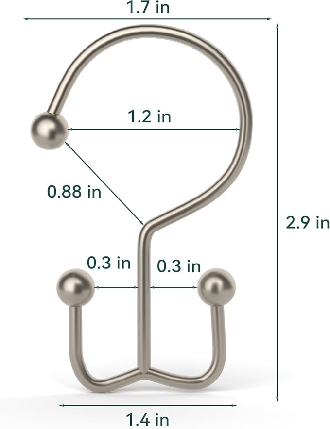 Goowin Shower Curtain Hooks, 12 Pcs Shower Curtain Rings, Durable Shower Curtain Rings Rust Proof, Double Glide Shower Rings for Curtain, Simple Shower Hooks for Shower Curtain & Liner, Matte Nickel