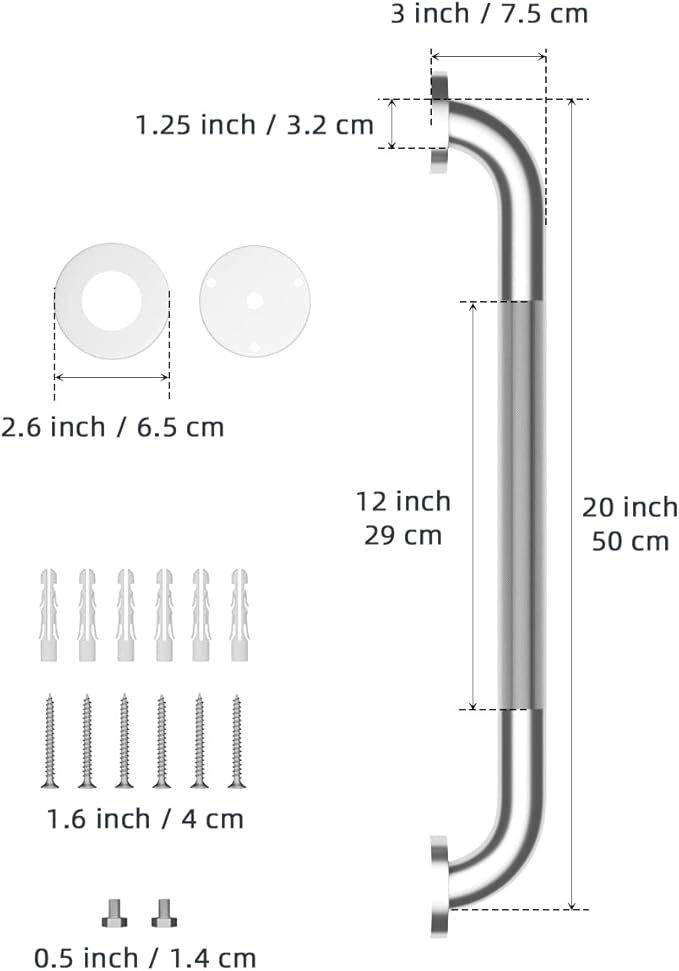 20 Inch Anti Slip Shower Grab Bar, Munzong Stainless Steel Bathroom Grab Bar, Brushed Nickel Knurled Bathroom Balance Bar,Safety Hand Rail Support Handicap Elderly Senior Assist Bath Handle