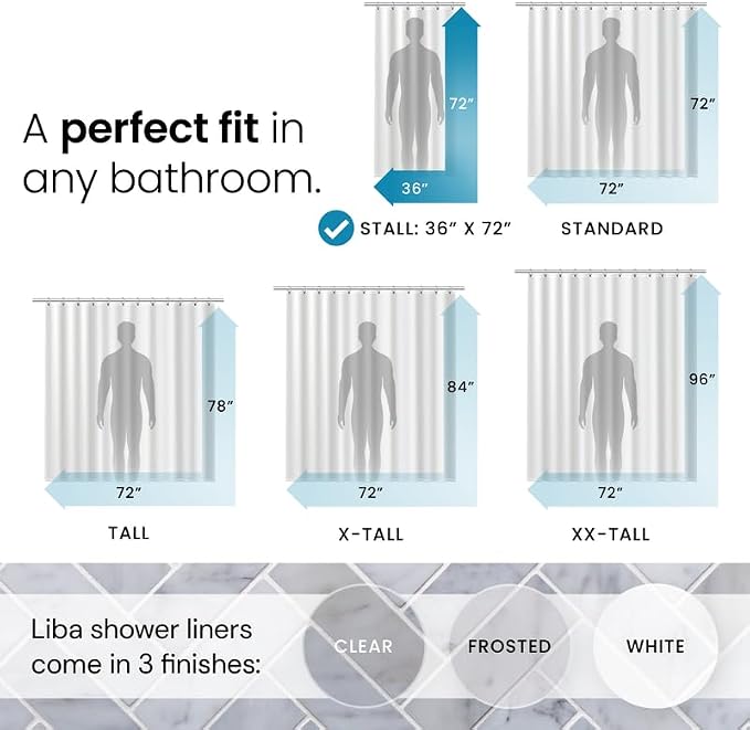 LiBa Waterproof Plastic Shower Curtain - Bathroom Shower Curtain Premium PEVA Non-Toxic with Rust Proof Grommets Frosted 8G Bathroom Accessories 36x72 - Frosted
