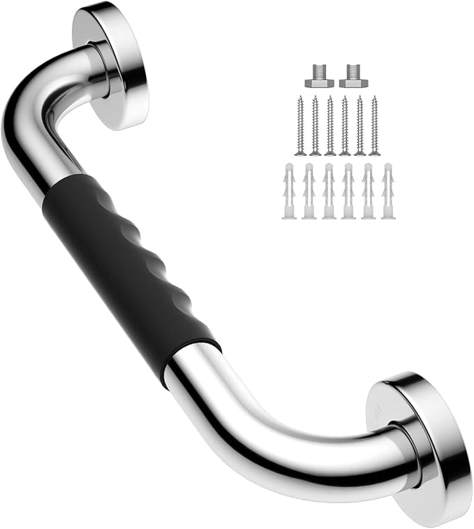 Shower Grab Bar 12 Inch, iMomwee Stainless Steel Bathroom Grab Bar w/Anti-Slip Silicone Grip, Wall Mounted Safety Handrail for Senior, Handicap Bars Balanced Support Handle for Elderly
