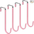 FYY Over the Door Hooks, 4 Pack Upgraded Long Door Hangers Hooks with Rubber Prevent Scratches Heavy Duty Organizer Hooks for Hanging Clothes, Towels, Hats, Coats, Bags Pink