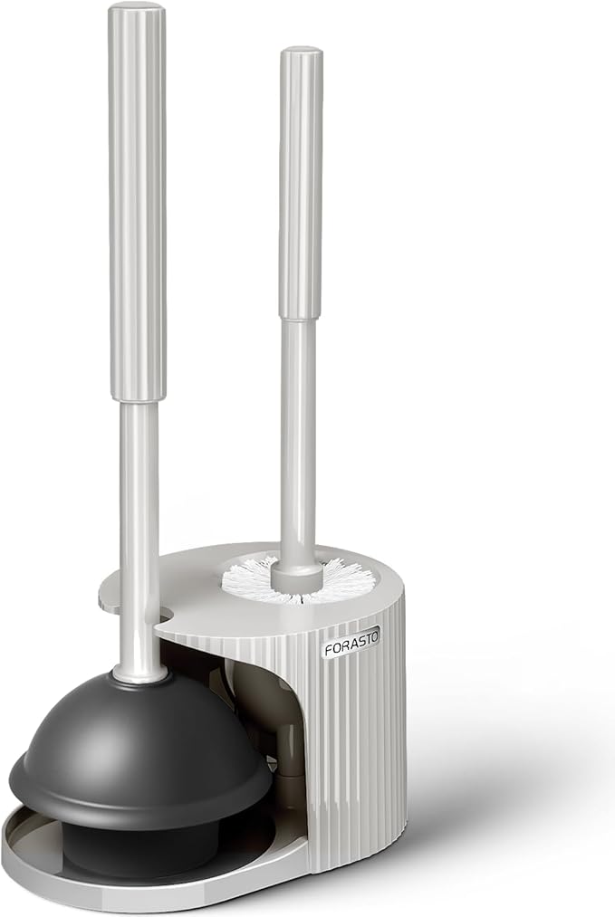 FORASTO 2 in 1 Toilet Plunger and Brush Set,Extended Handle Plunger,Toilet Bowl Brush Plunger Set,Bathroom Cleaning Tools,Cleaning Brush,Toilet Brush Plunger Combo,Light Grey（20.8inch）