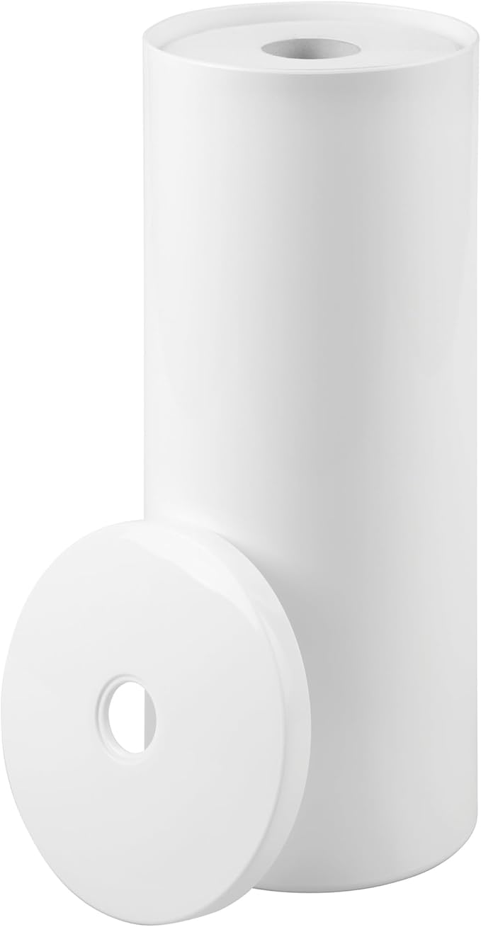 iDesign Freestanding Toilet Paper Canister with Lid for 3 Extra Rolls, White, Made in USA