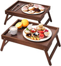Fibogollo 2 Pack Bamboo Bed Tray Table with Folding Legs,Breakfast Trays,Serving Tray for Food and Snack,Laptop Trays for Working(Brown)