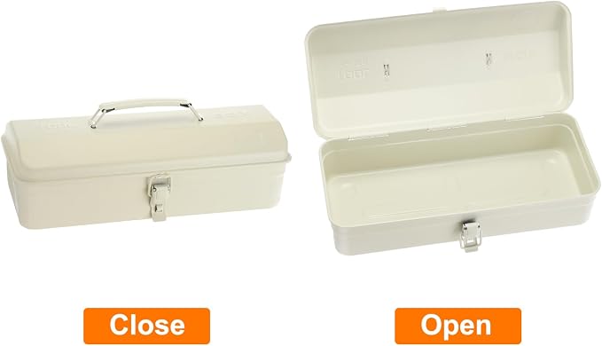 HARFINGTON Tool Box 14.2" Portable Steel Tool Box Hip Roof Style with Metal Latch Closure Tool Chest for Household Workshop Car, White