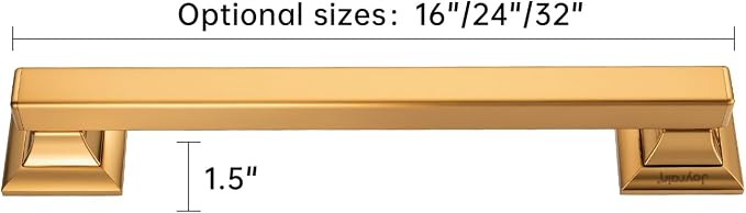 Joyrain Stainless Steel Square Grab Bar - ADA Compliant 500lb Weight Limit, 16/24/32 Inch Bathroom Safety Rail for Seniors & Disabled (Matte Gold, 16 inch)