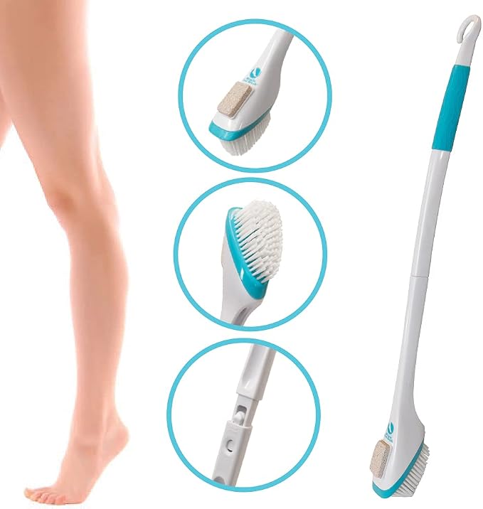 Miracle Foot Brush 30" w/ Scrubbing Pumice Stone and Shower Grip Handle with Hook. Wet/Dry Brush, Great for Seniors, Pregnant, Disabled, or Post surgery. 1000's sold