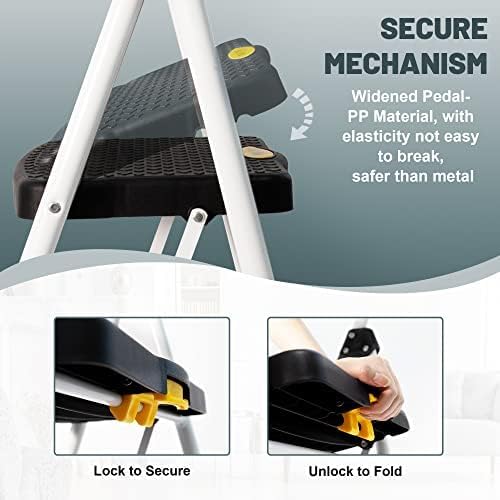 SocTone 4 Step Ladder, Folding Step Stool with Tool Platform, Sturdy& Portable Steel Ladder for Adults, 330LBS Capacity Ladder for Home Kitchen Pantry Office