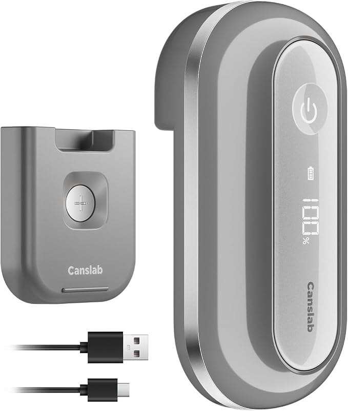 Canslab RETRO Electric Can Opener, Auto-Stop One-Touch Operation, USB Rechargeable with LED Battery Track, Side Cut Smooth Edge Can Opener for Seniors with Arthritis, Wall-Mountable Small Size, Grey