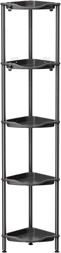 Lifewit Floor Standing Shower Caddy Corner, 5 Tier Plastic Shower Stand Rack with Adjustable Feet and Hooks, Rustproof Bathroom Shelf Organizer, Black，34 x 24 x 139 cm/13 x 9.5 x 55 inch