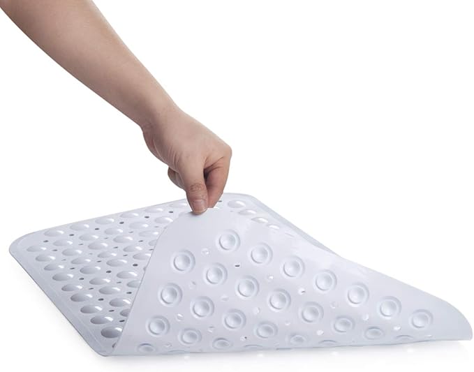 AmazerBath Bath Tub Mat, Medium Size 27.6 x 15 Inches Non-Slip Shower Mats with Suction Cups and Drain Holes, Bathtub Mats Bathroom Mats Machine Washable (White)