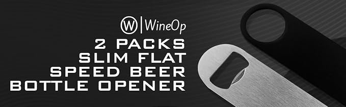 WineOp 2 Packs Slim Flat Speed Beer Bottle Opener for Bartenders, Kitchen, Bar, Restaurant, Home Party Use | 7 Inches Stainless Steel Heavy Duty and Pocket Size (Silver and Black)
