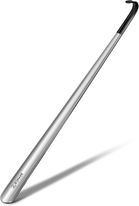 ZOMAKE Shoe Horn Long Handle for Seniors Men Women,Metal Long Shoehorn Boot Horn,16.5" Stainless Steel Shoe Spoon Helper