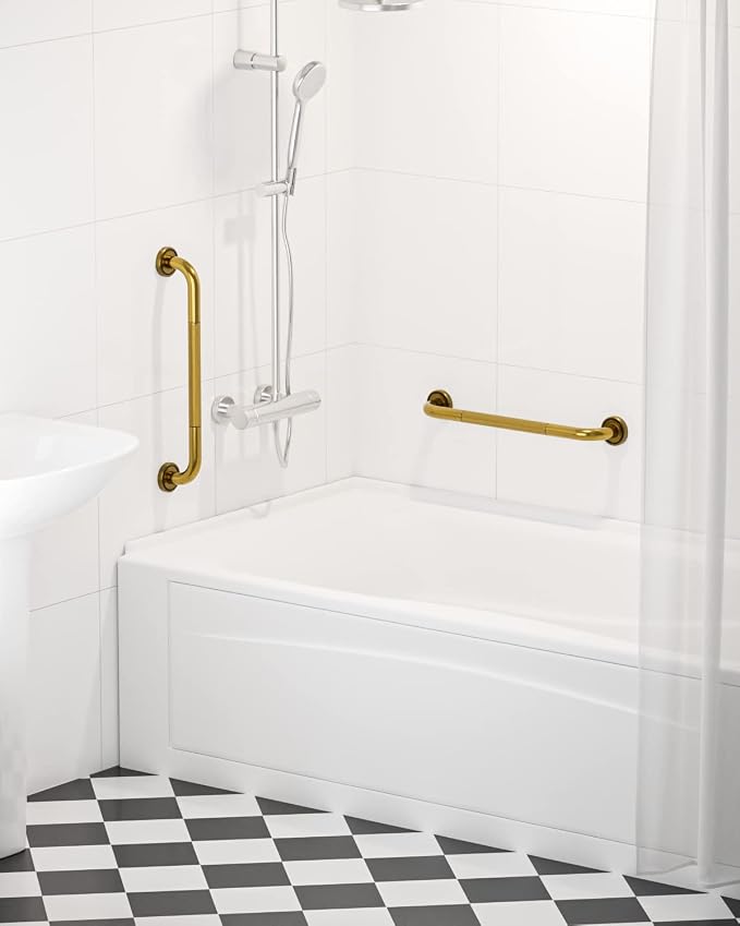 2 Pack 20 Inch Bronze Shower Grab Bar Gold, Munzong Antique Brass Bathroom Grab Bar w/Anti-Slip Knurled Grip, Safety Balance Bar Bath Hand Rail Support Handicap Injury Elderly Senior Assist Handle