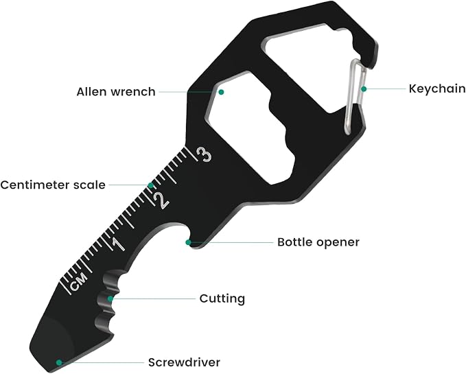 Mini Keychain Bottle Opener Multi Tool, Stainless Steel 6 in 1 Tool (Keychain, Bottle Opener, Wrench, Pry Bar, Metric Ruler,Cord Cutter) Includes Gift Box, Key Chain Tool For Men