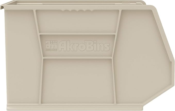 Akro-Mils 30270 AkroBins Plastic Storage Bins, Space-Saving Stackable Bins for Garage, Pantry, Craft Organization, 18" x 16" x 11", Stone, 3-Pack