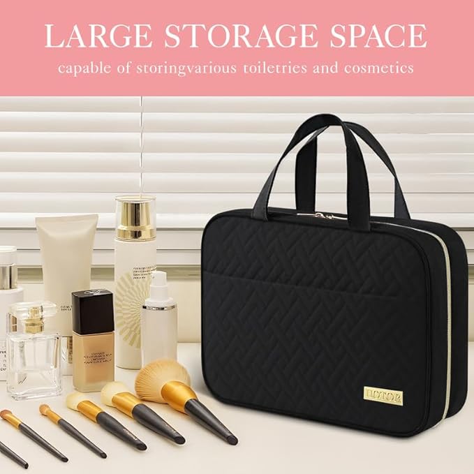 HOTOR Travel Toiletry Bag - Hanging Toiletry Bag for Women & Men, Makeup Bag/Big Comparment, Waterproof for Travel Accessories, Travel Essentials, Large, Black