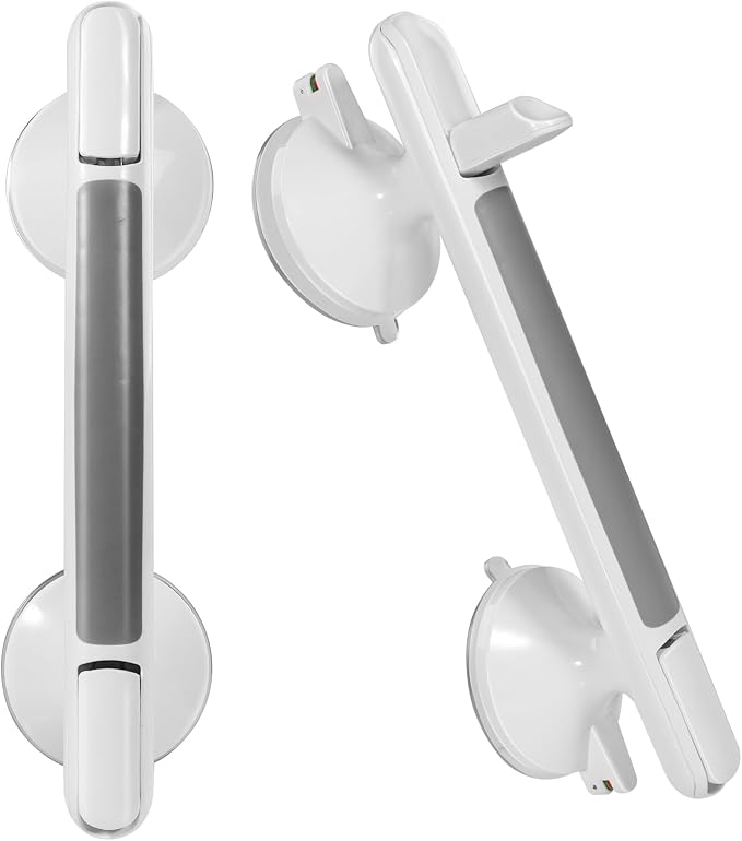 2 Pack Shower Handle, Heavy Duty Suction Cup Grab Bars Handle for Bathtubs and Showers, Bathroom Safety Bars Removable No Drilling Required for Seniors, Elderly, Handicap, 12 inch White