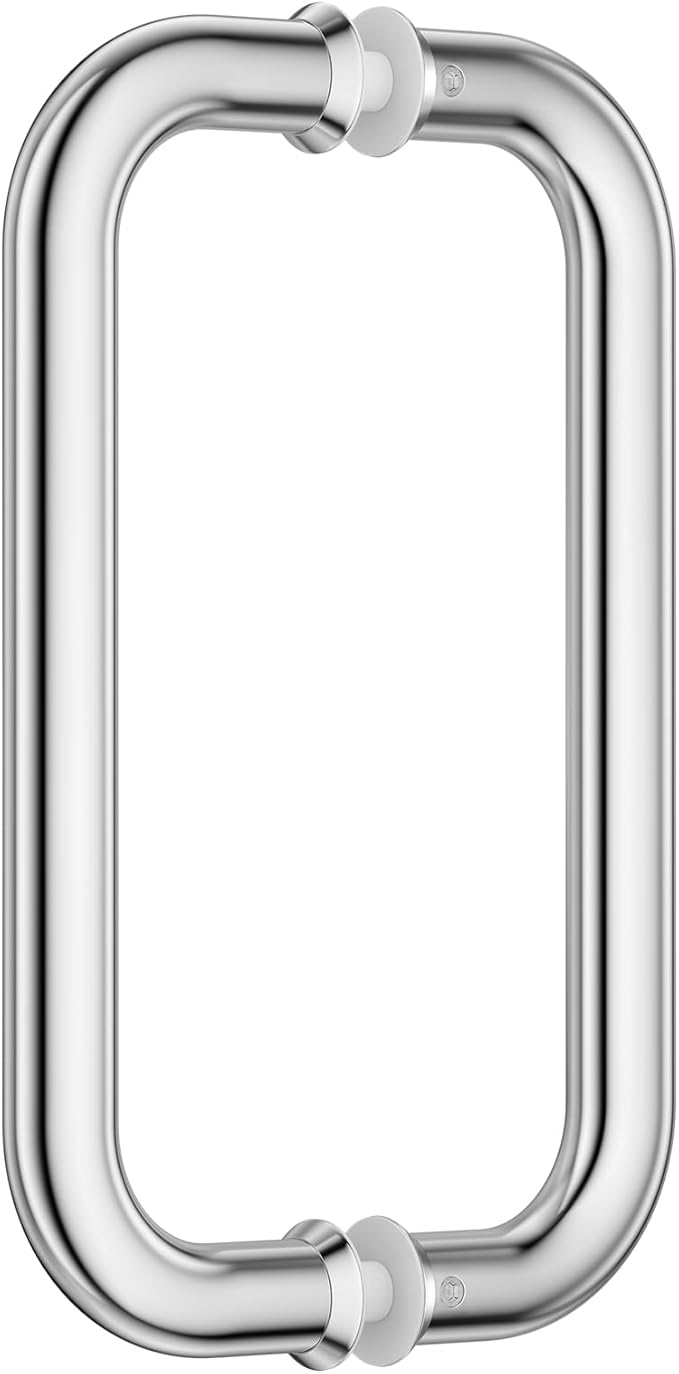 Ranbo Polished Chrome 8" （CTC） Tubular Back-to-Back Shower Door Handle，Heavy-Duty 1.0mm Thick 304 Stainless Steel, for 1/4"- 1/2" Thick Glass and 1-3/8" - 2-1/6" Thick Wooden or Metal Doors