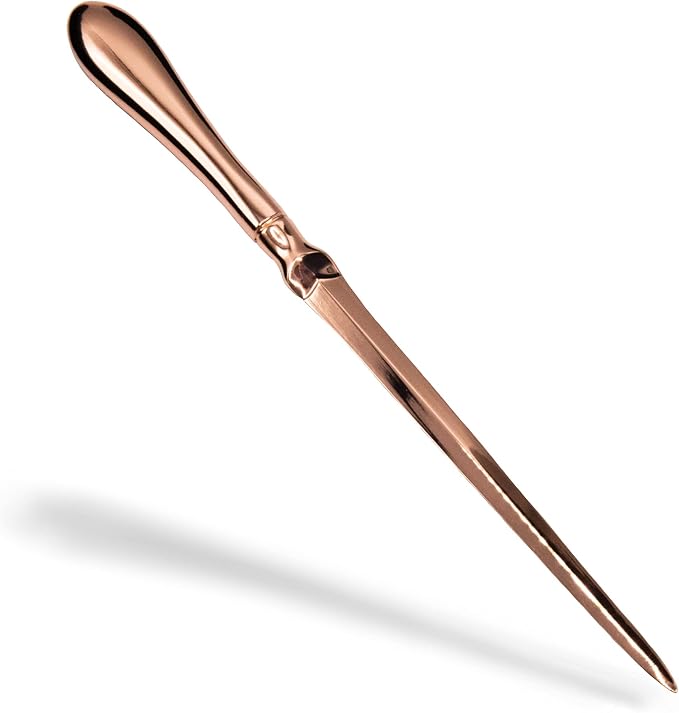 Rose Gold Letter Opener Knife - Smooth Metal Plated Envelope Opener - Ergonomic Rounded Handle for Comfort - Home and Office Mail Supplies - 1 Pack