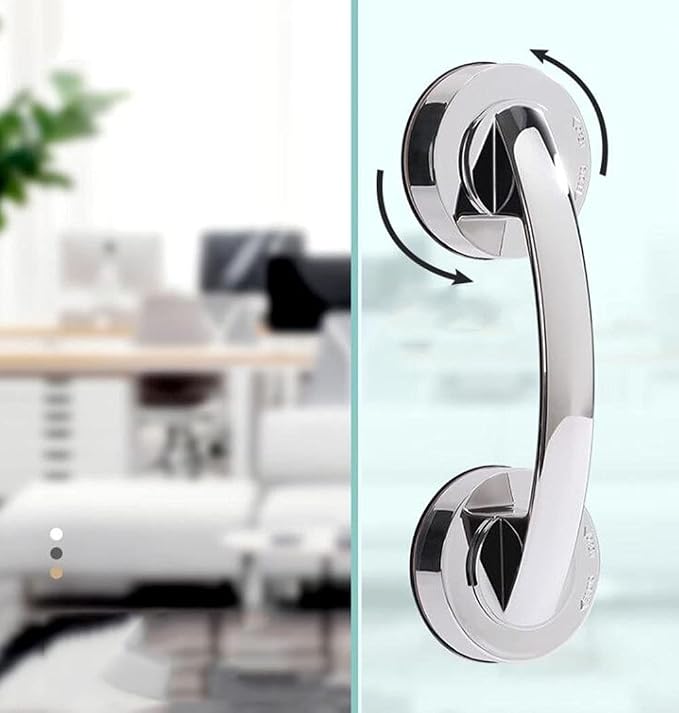 WANLIAN Powerful Suction Cup Glass Mirror Door Handle, Refrigerator Drawer Bathroom Suction Cup wall handrail, Bathtub Shower Handle Kitchen Drawer Cabinet Handle (Silver)