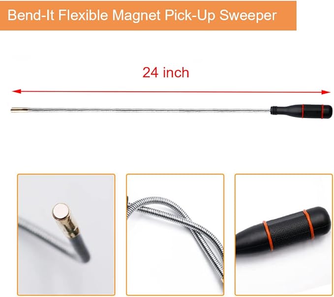 4 Pack Telescoping Magnet Pick-up Tool Set - Retrieving Pickup Tools，Extendable Pick Up Tools，Bendable Spring Magnet Stick，Flexible Extra Long Reach Bendable Curve Grabber with 4 Claws
